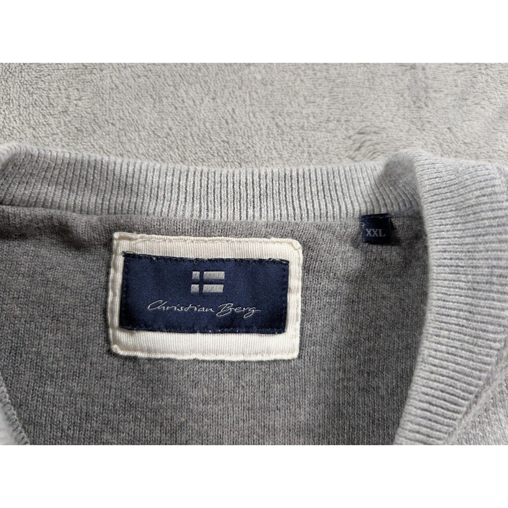 Christian Berg Men XXL Gray Waffle Knit Crewneck Thermal Pullover Sweater - Picture 5 of 8
